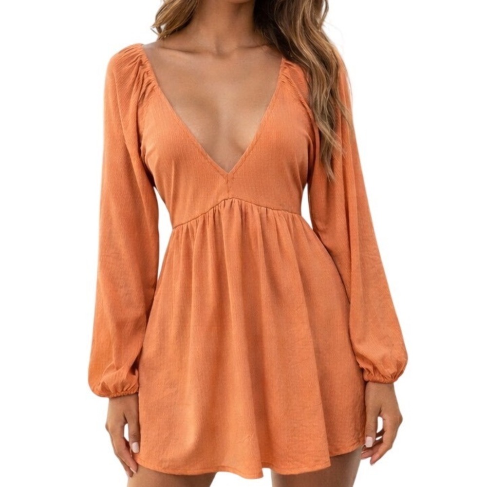 Lovers + Friends Revolve Women's Giorgia V Neck Long Sleeve Mini Dress Sz M NWT
